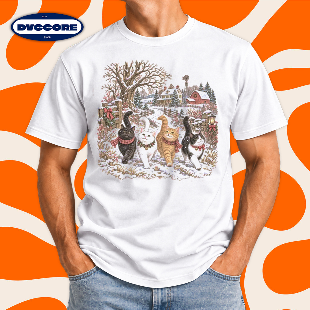 Christmas Cats Winter Farmhouse Xmas Gift T-Shirt